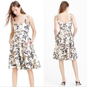 J. Crew Linen Zip Front A Line Gold Foil Leaf Dress Womens‎ 0